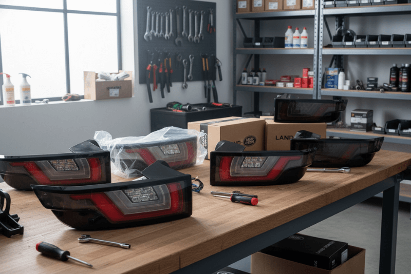 Land Rover Rückleuchten auf Tisch